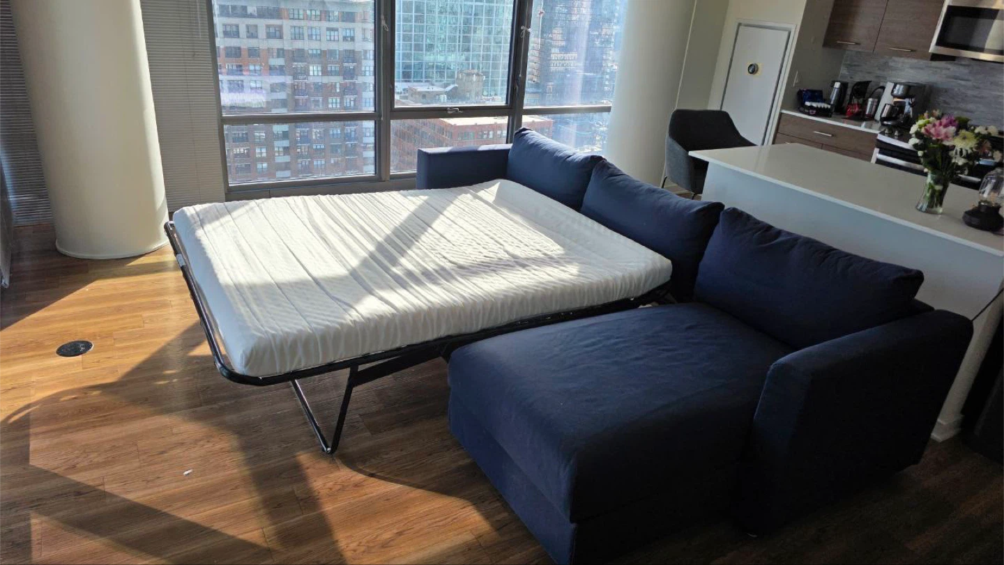 1y used! Navy Blue Sectional Sofa Sleeper with Storage