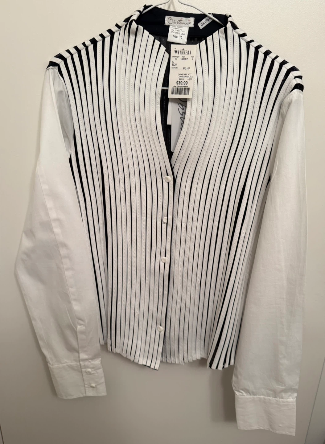 SESSUN-B&W-STRIPED BUTTON-UP SHIRT 🏆