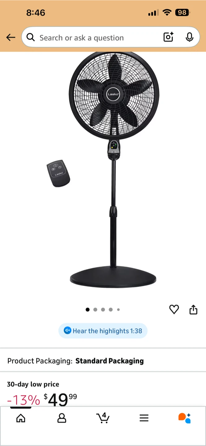 Lasko Pedestal Fan - Black