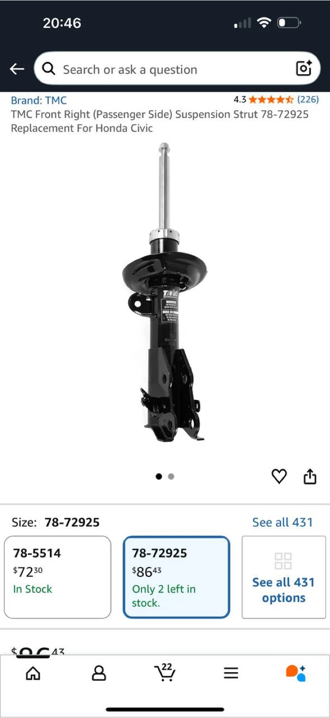 TMC Front Suspension Struts Set (Left + Right) for Ho
