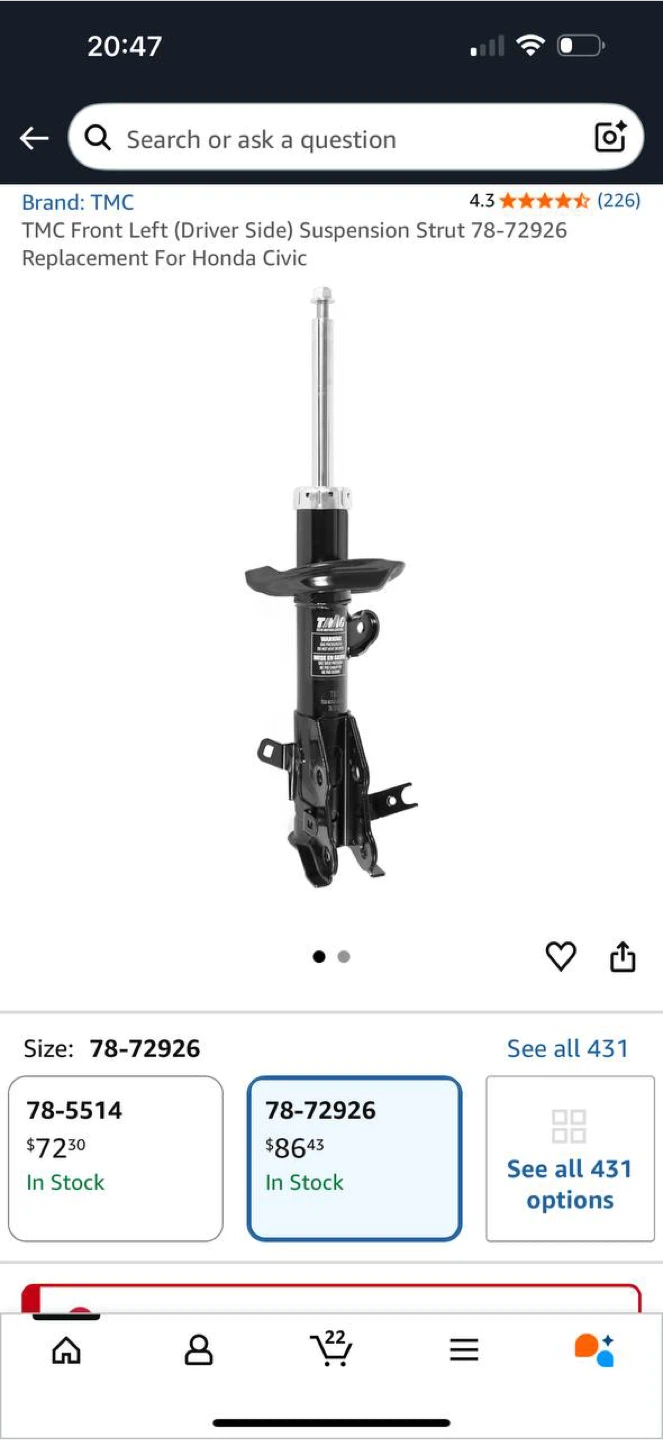 TMC Front Suspension Struts Set (Left + Right) for Ho - photo 2