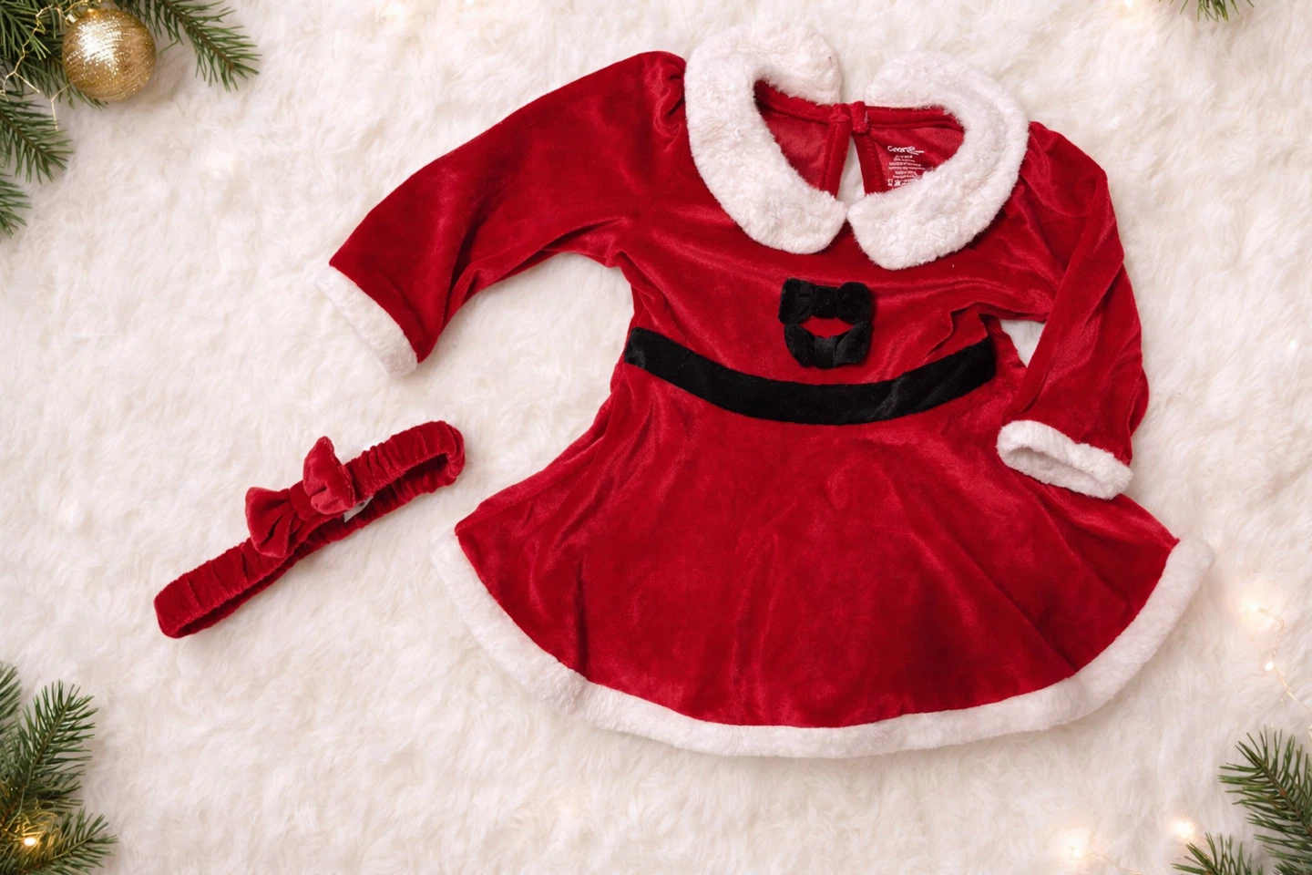 Baby Santa Dress and Headband Set 6-12 Months