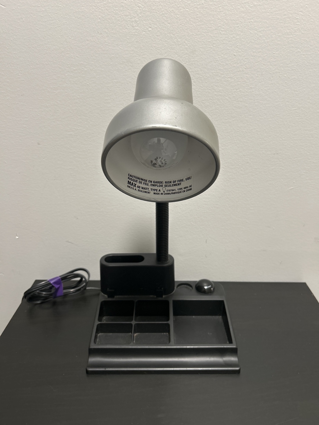 Black Adjustable Gooseneck Desk Lamp with Organizer Base