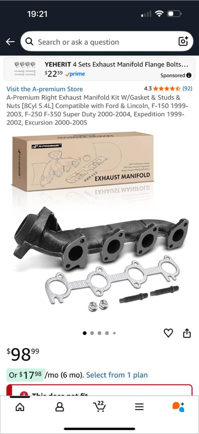 A-Premium Right Exhaust Manifold 5.4L Ford F-150