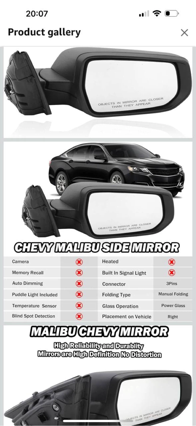 MOFOAP Passenger Side Mirror for Chevy Malibu - photo 2