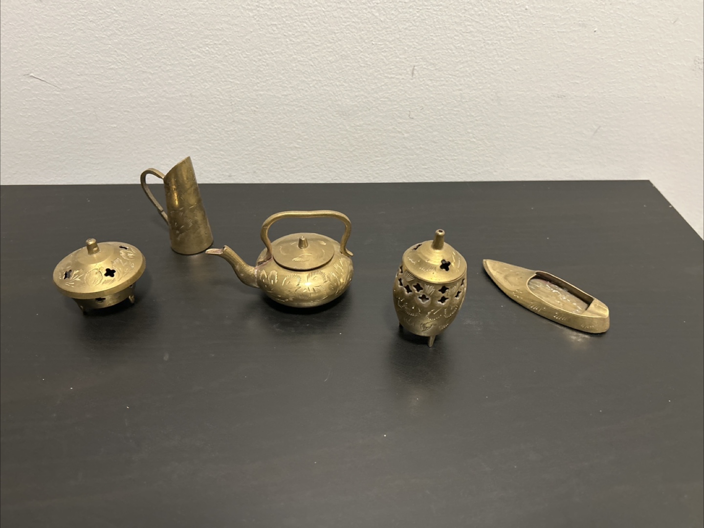 Brass Miniatures - Incense Burner, Teapot, and Ashtray