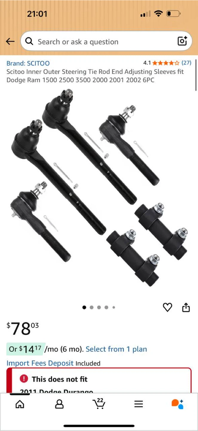 SCITOO Inner & Outer Tie Rod Ends + Adjusting Sleeves — Open Box