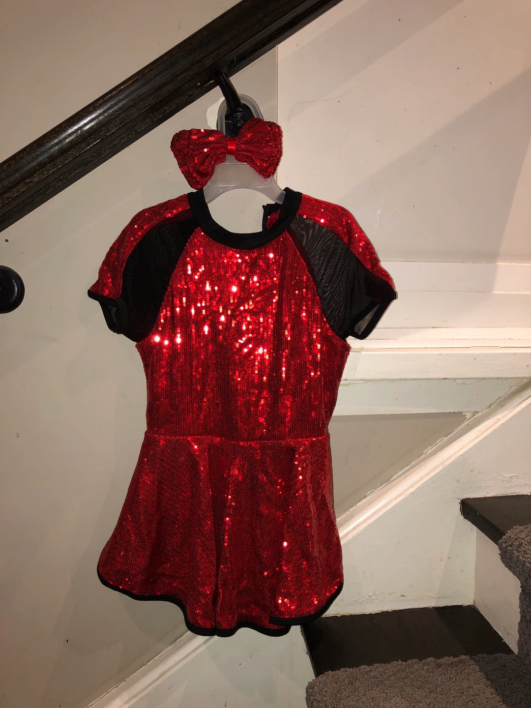 Red Sequin Dance Costume with Bow