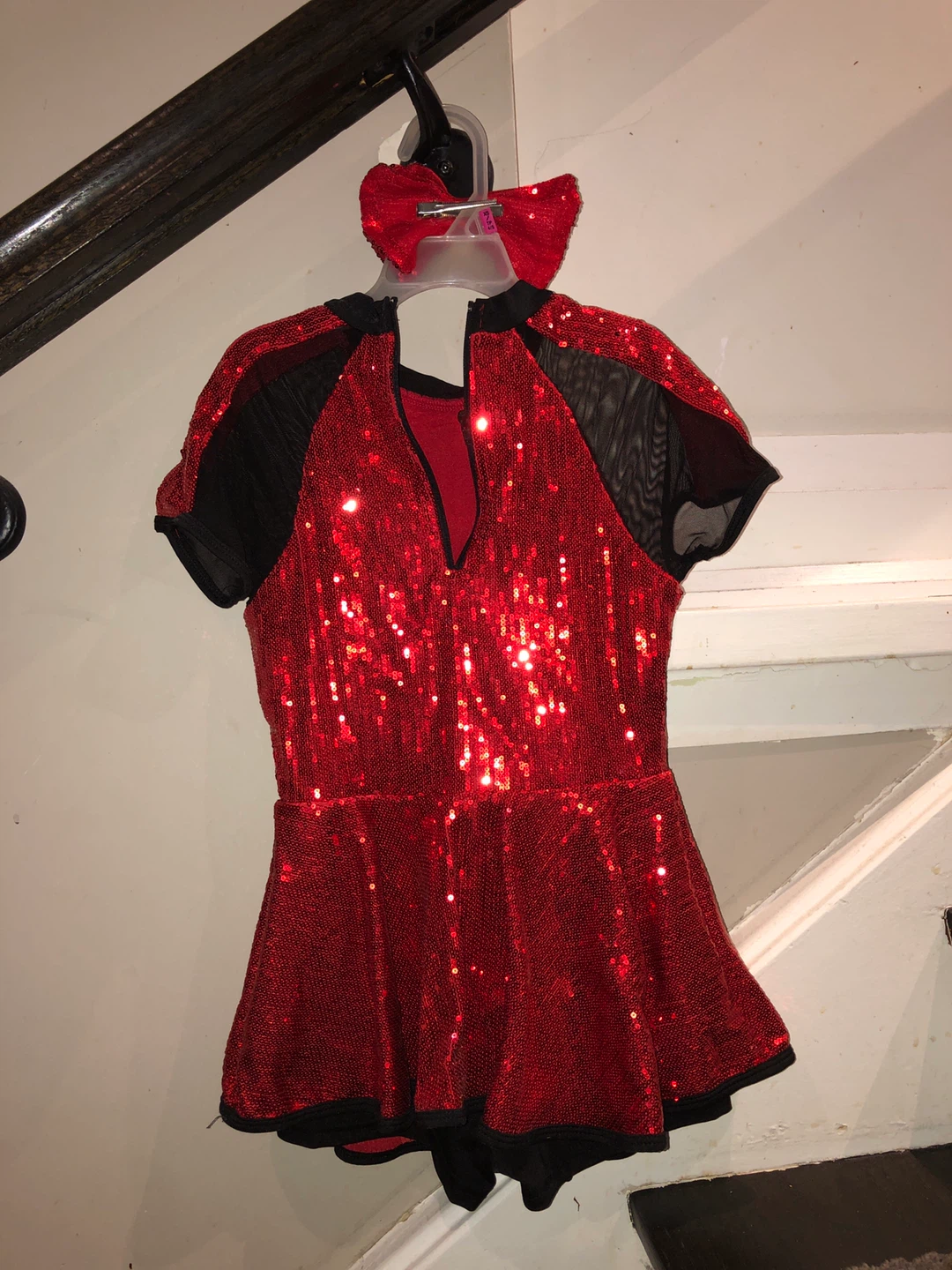 Red Sequin Dance Costume with Bow - photo 2