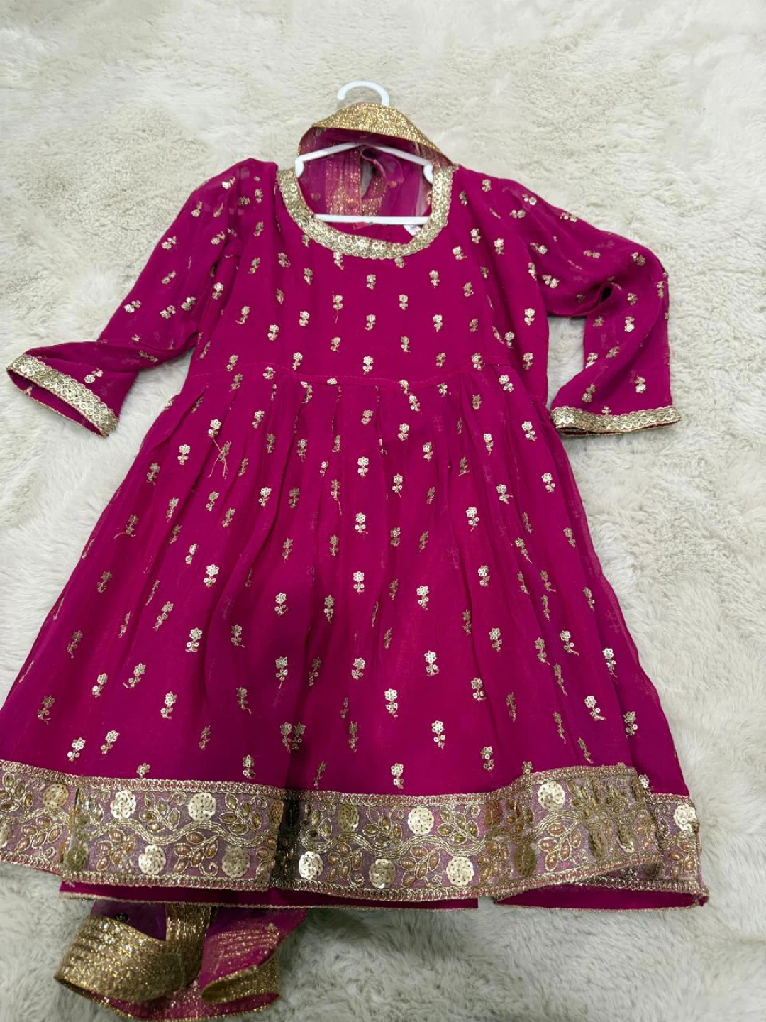 Girls Pink Embroidered Dress with Dupatta