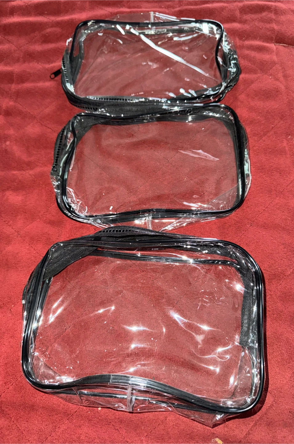 3pk clear zippered bags, new