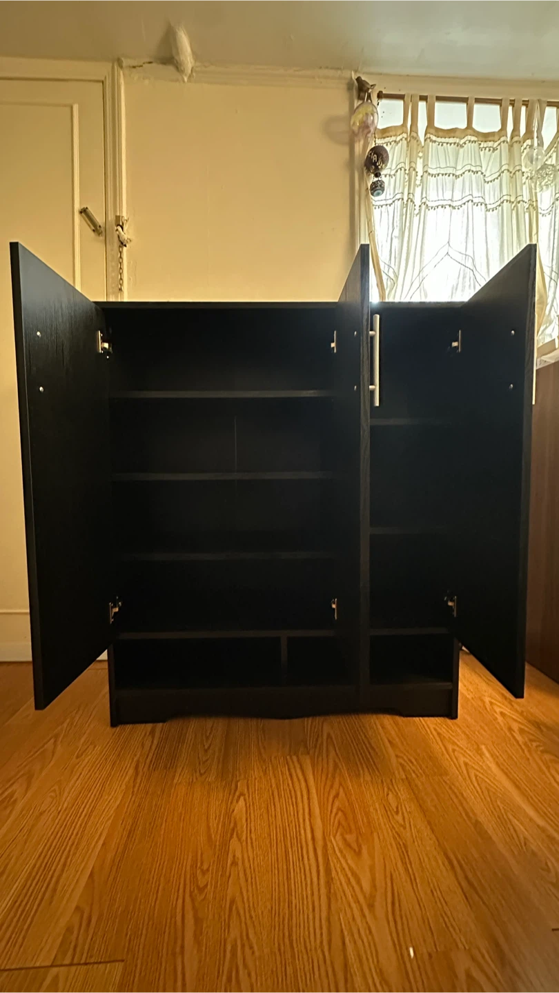 Black 3-Door Cabinet with Shelves - photo 2