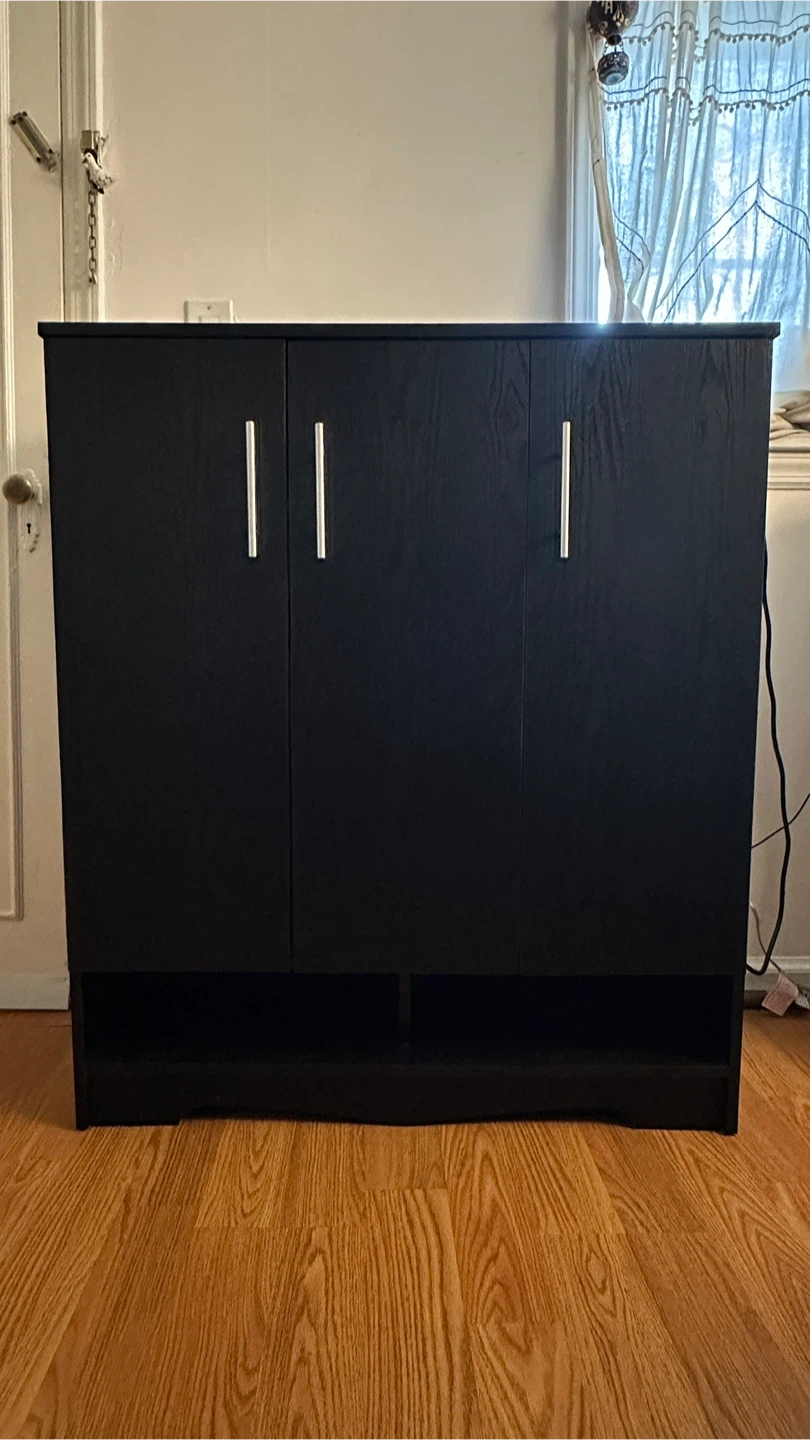 Black 3-Door Cabinet with Shelves