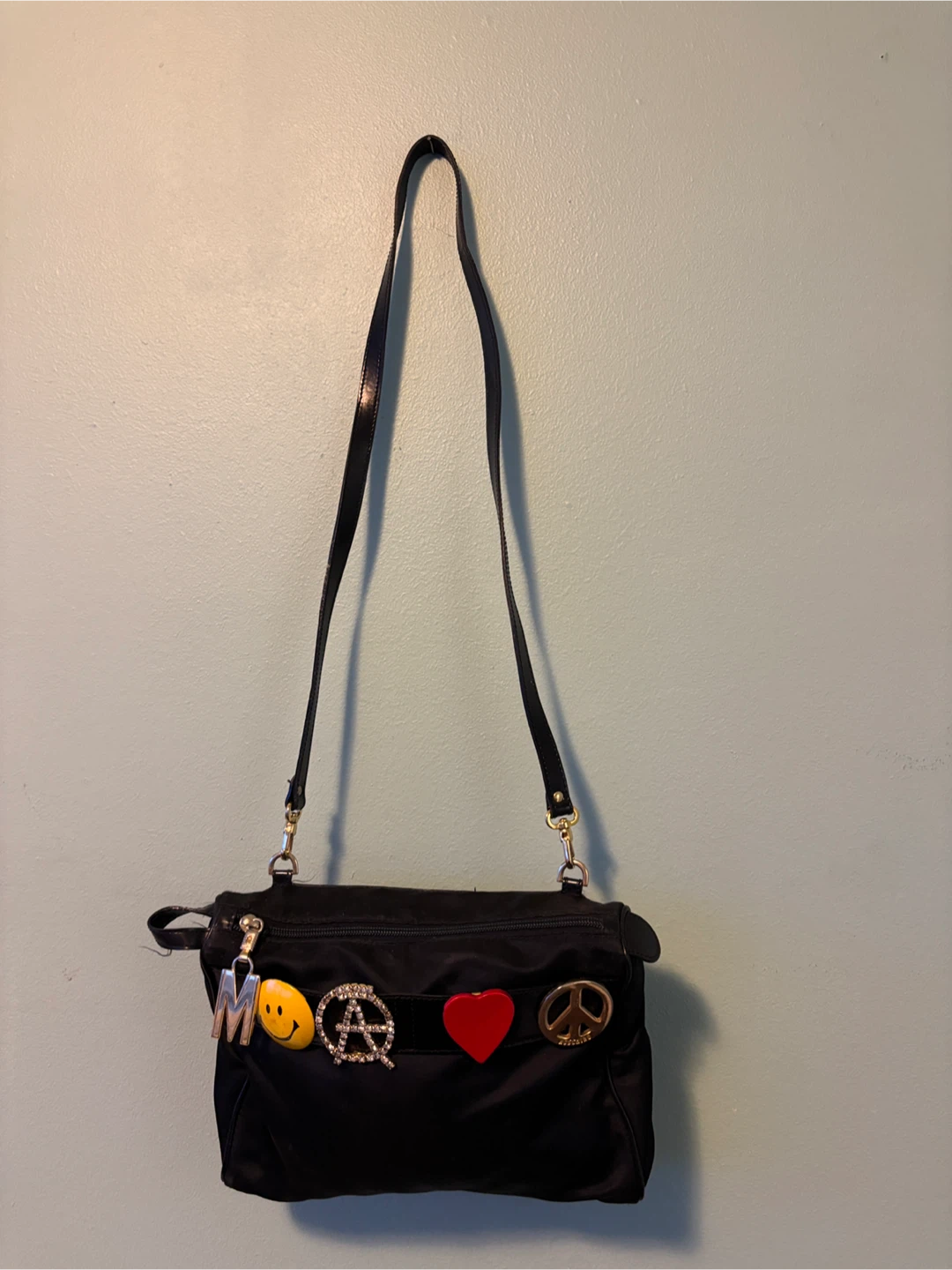 Moschino Black Nylon Crossbody Bag with Charms