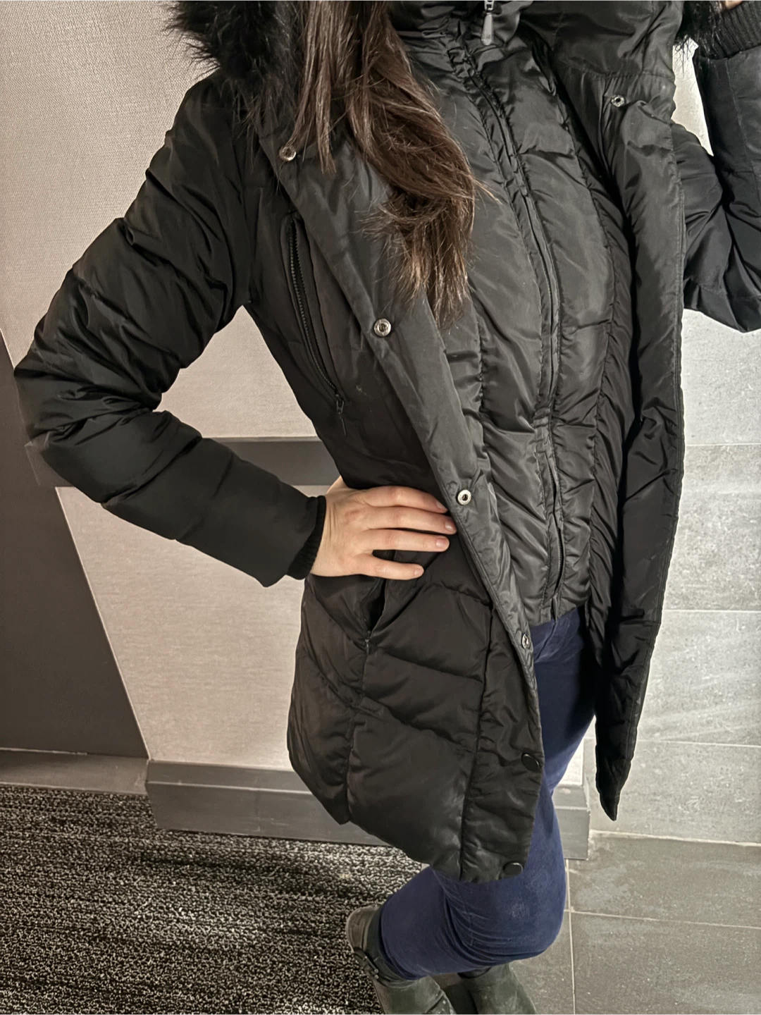 1 Madison Black Faux Fur Hooded Puffer Coat