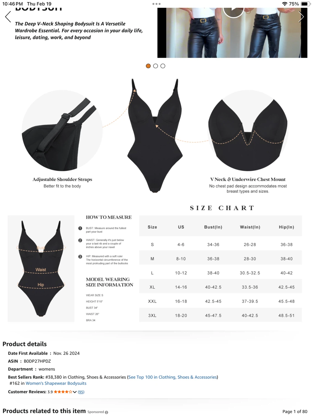NWT small Deep V Neck Black Shapewear Bodysuit - photo 3