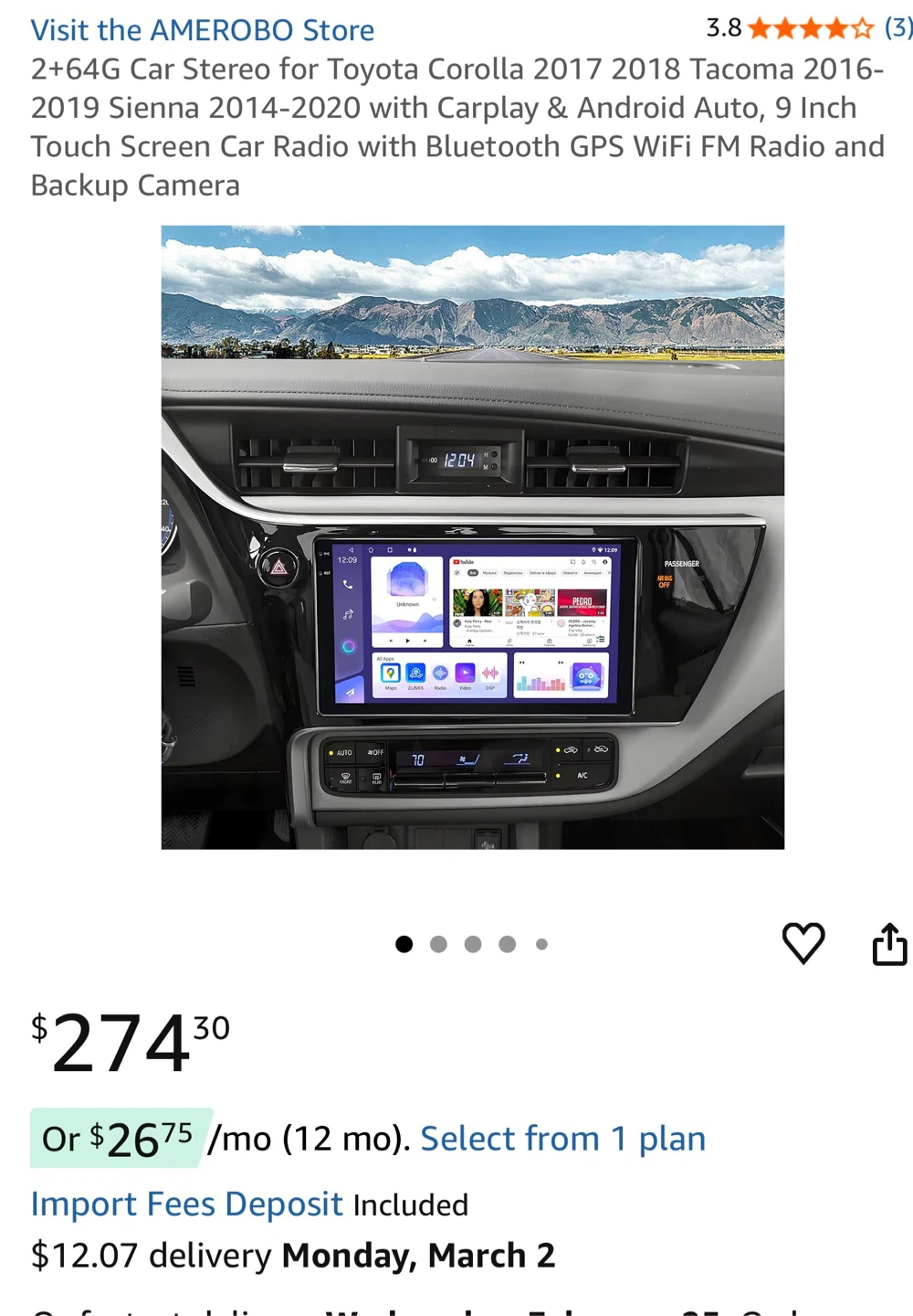AMEROBO 2+64G Car Stereo, FM Radio & Backup Camera