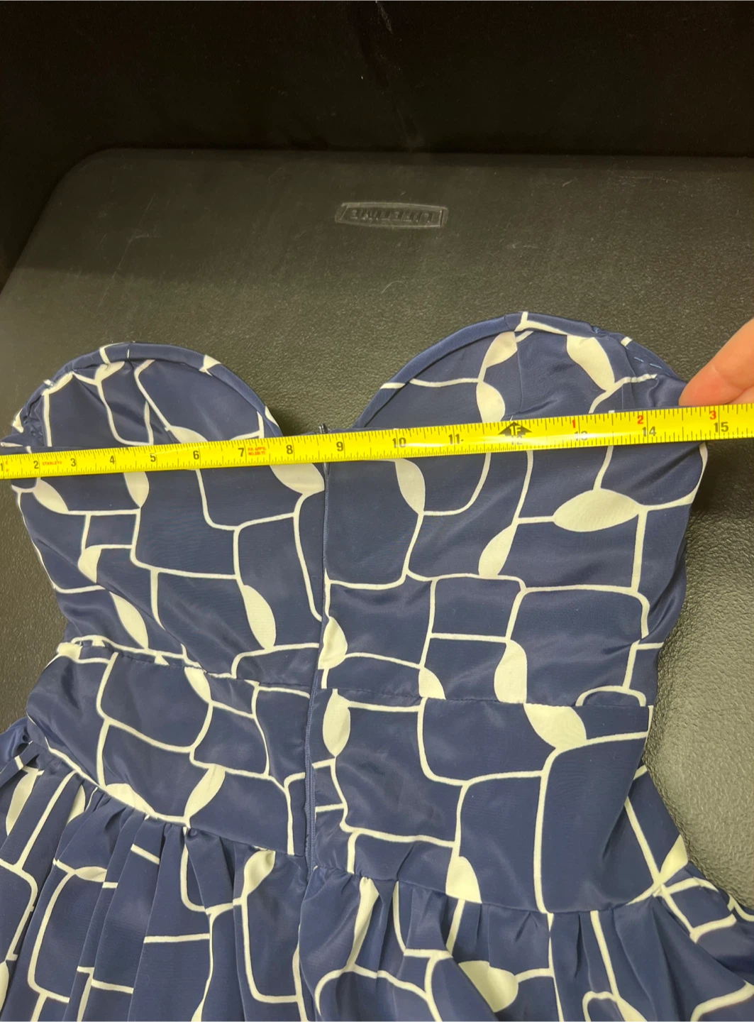 Blue and White Pattern Strapless Dress - photo 5
