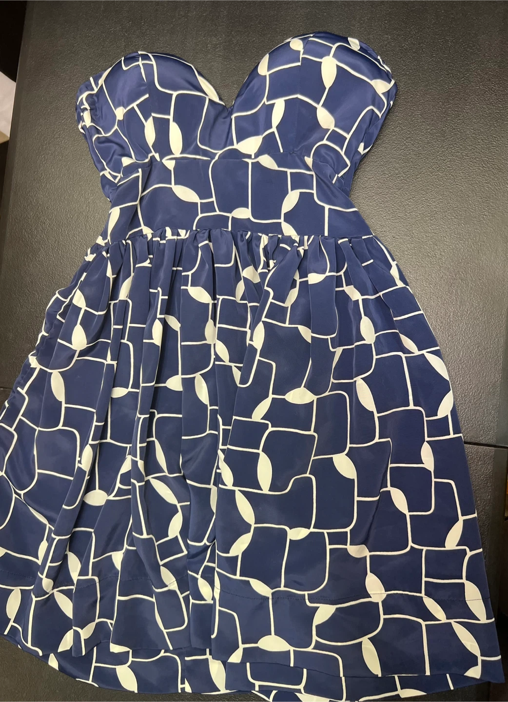 Blue and White Pattern Strapless Dress