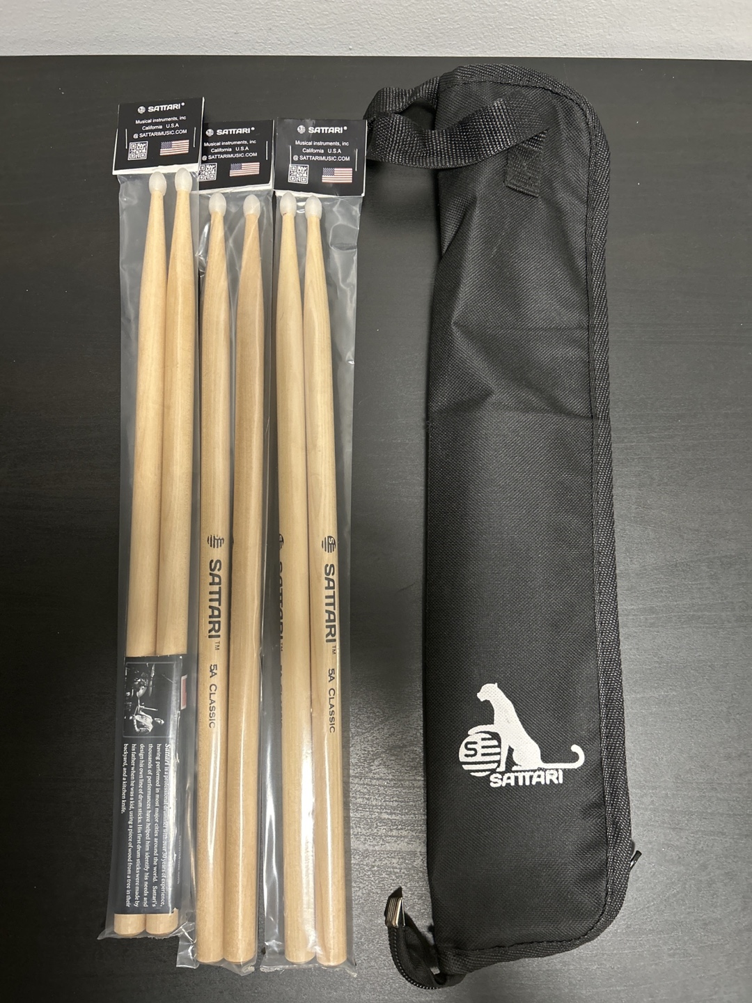 Sattari 5A Classic Drumsticks - Set of 3 Pairs with Bag - photo 3