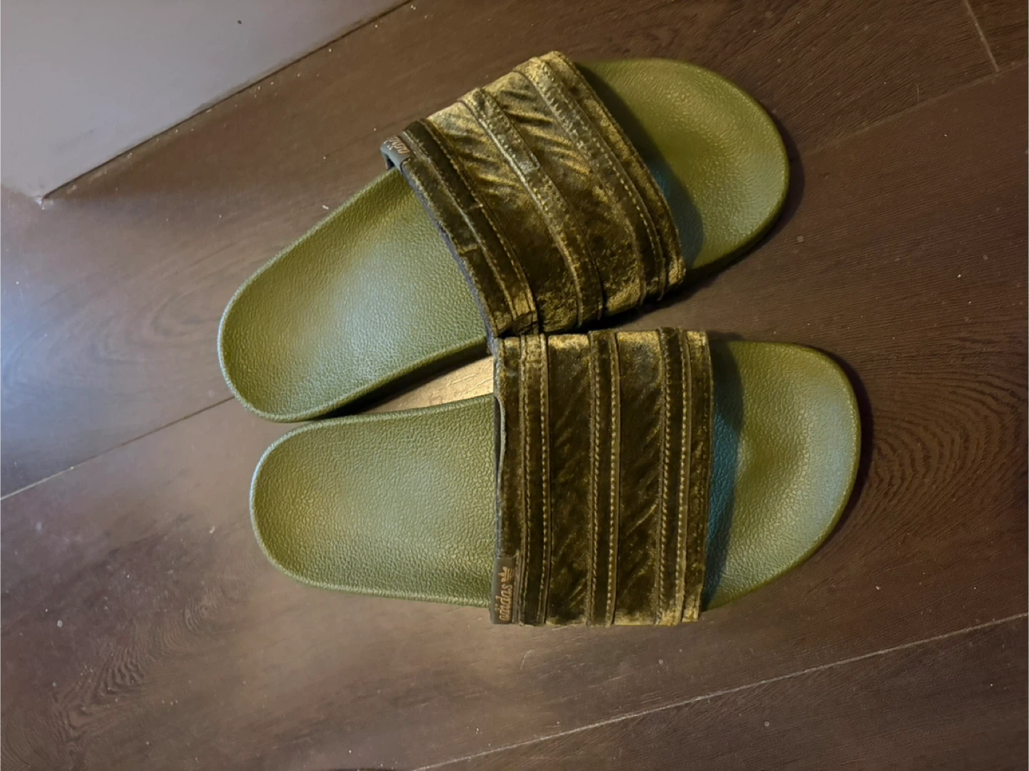 Adidas Velvet Slides - Olive Green - Size 7