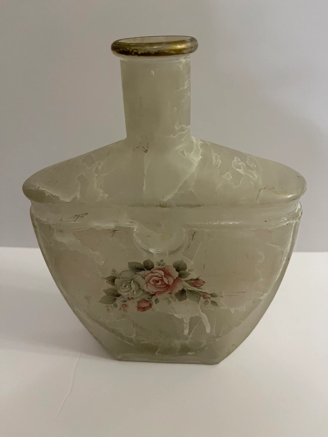 Vintage Frosted Glass Perfume Bottle with Roses