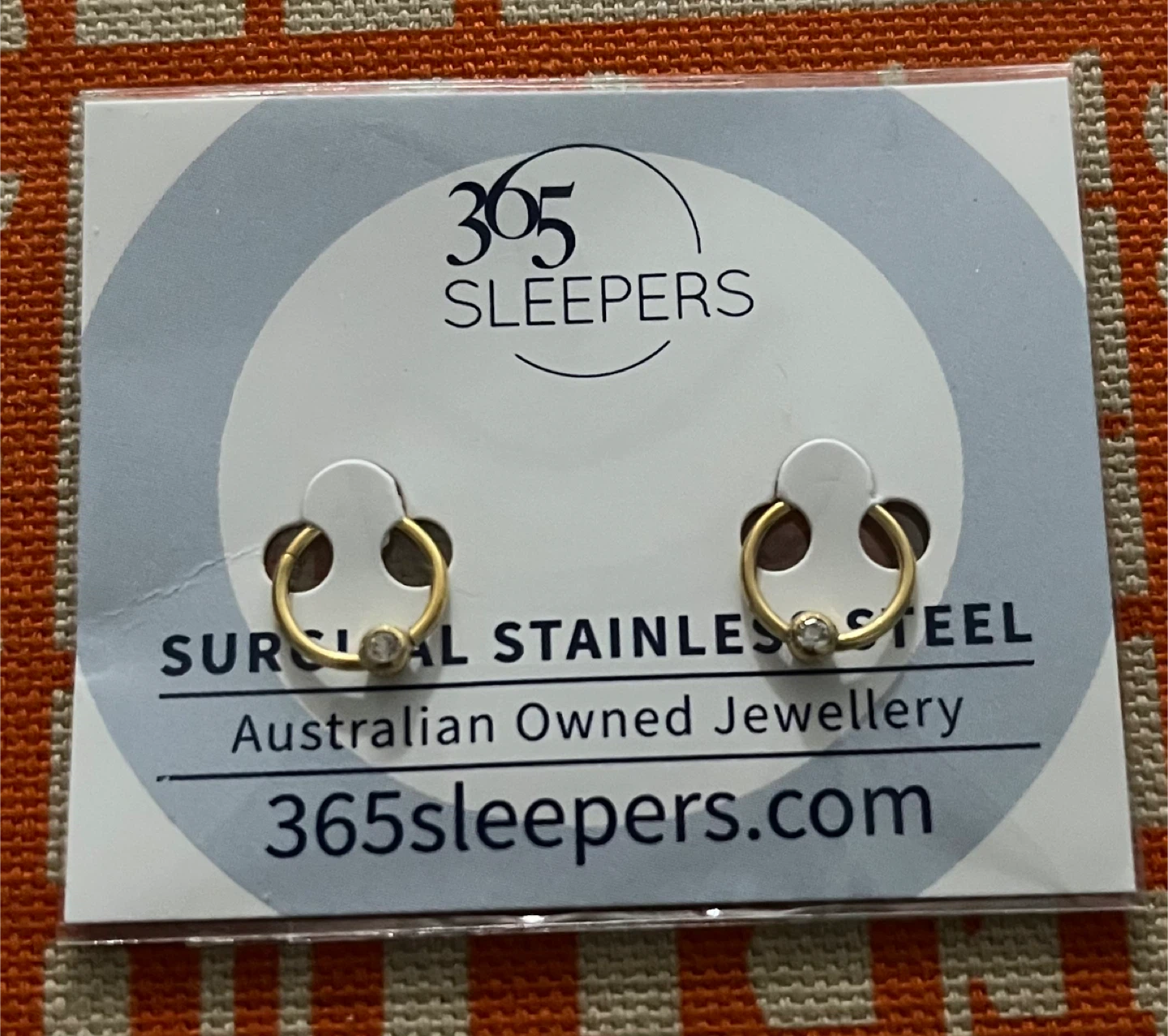 365 Sleepers Gold Surgical Hoop Earrings with Crystal