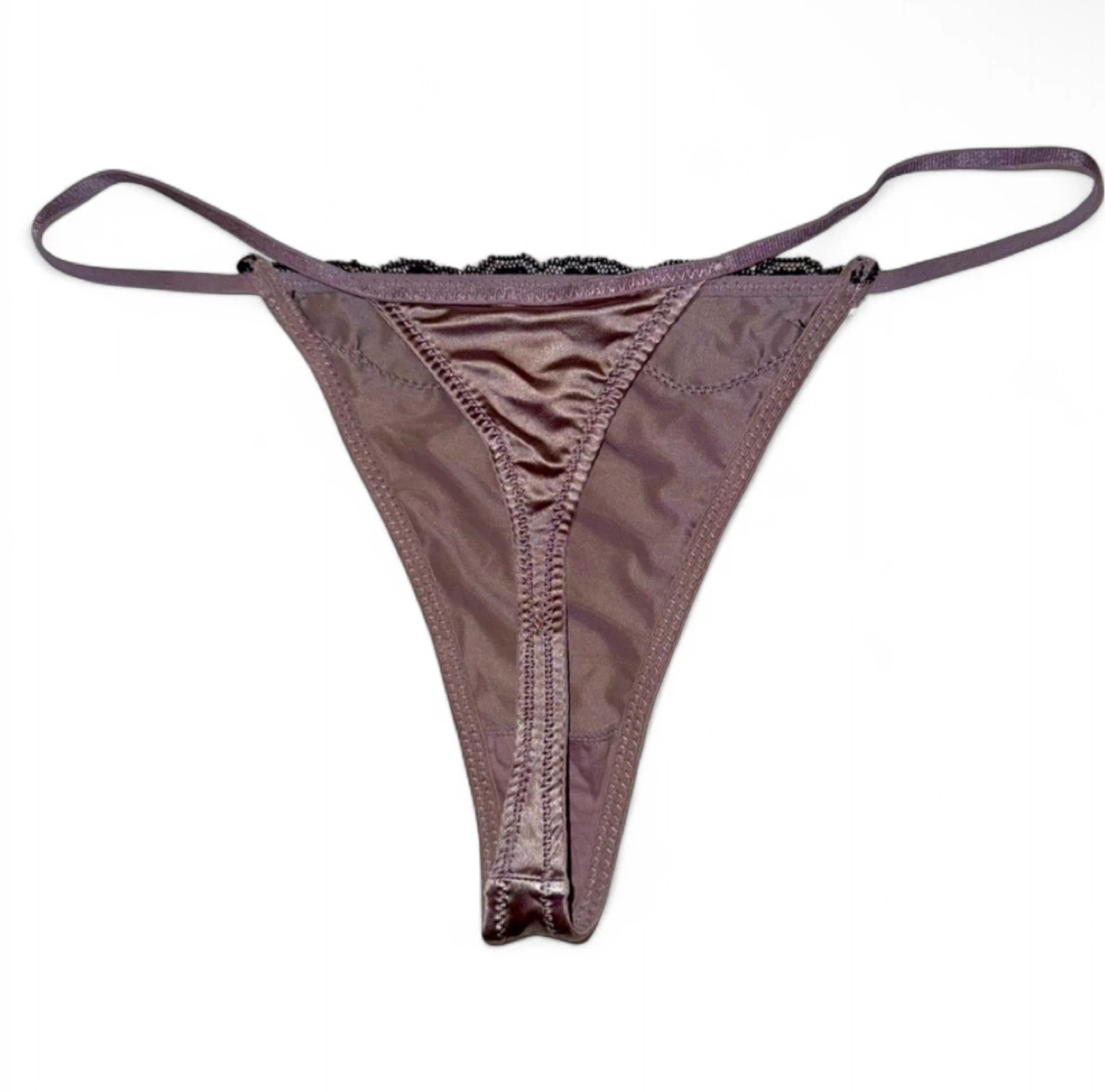NEW Satin Silk & Lace Mauve Grey/Purple Thong - photo 2