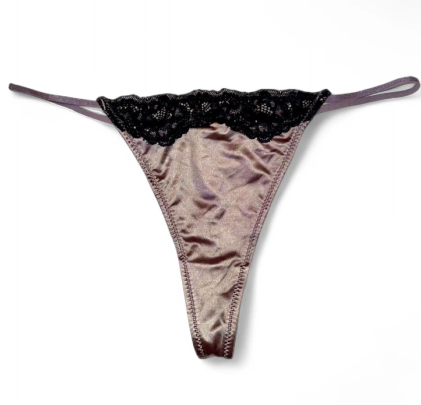 NEW Satin Silk & Lace Mauve Grey/Purple Thong