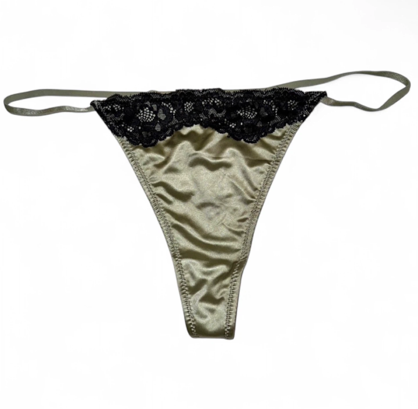 NEW Satin Silky & Lace Sage Green Thong - photo 3