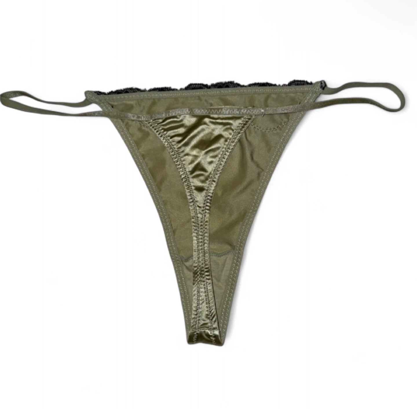 NEW Satin Silky & Lace Sage Green Thong - photo 2