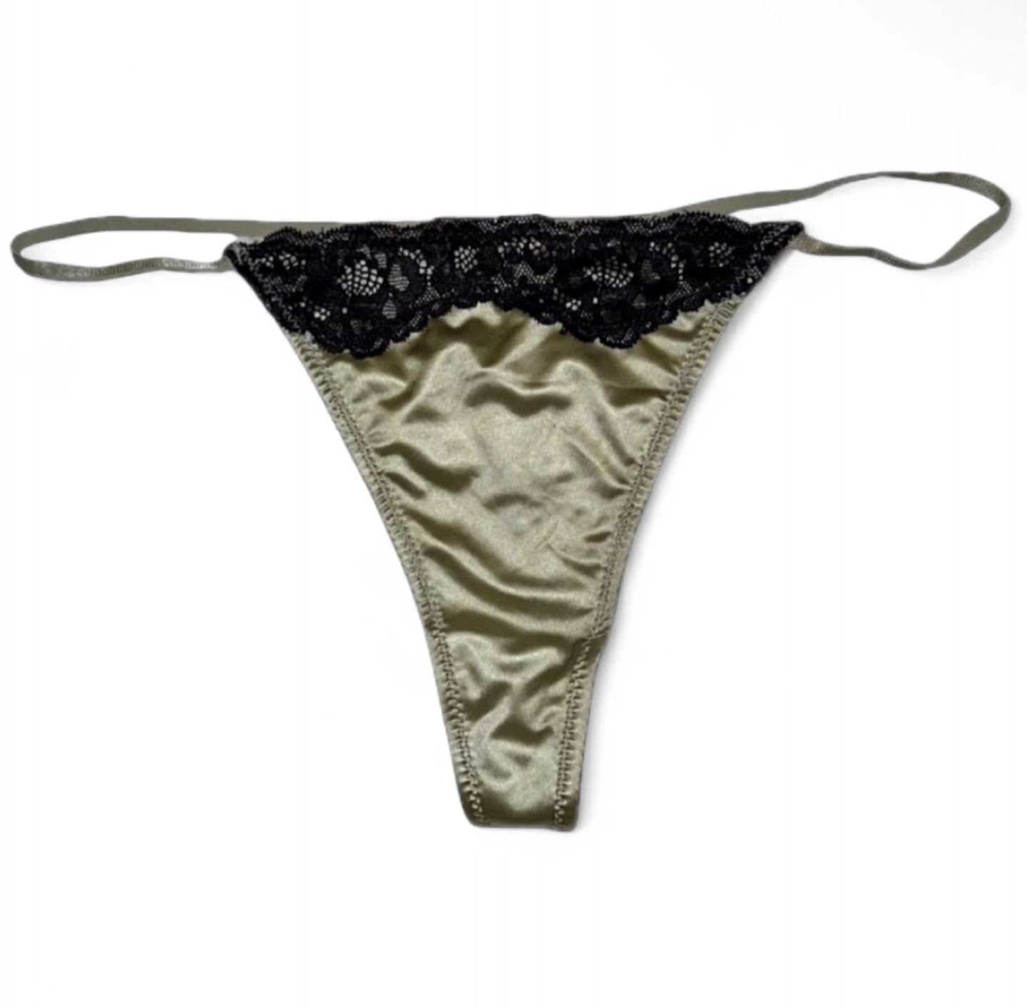 NEW Satin Silky & Lace Sage Green Thong