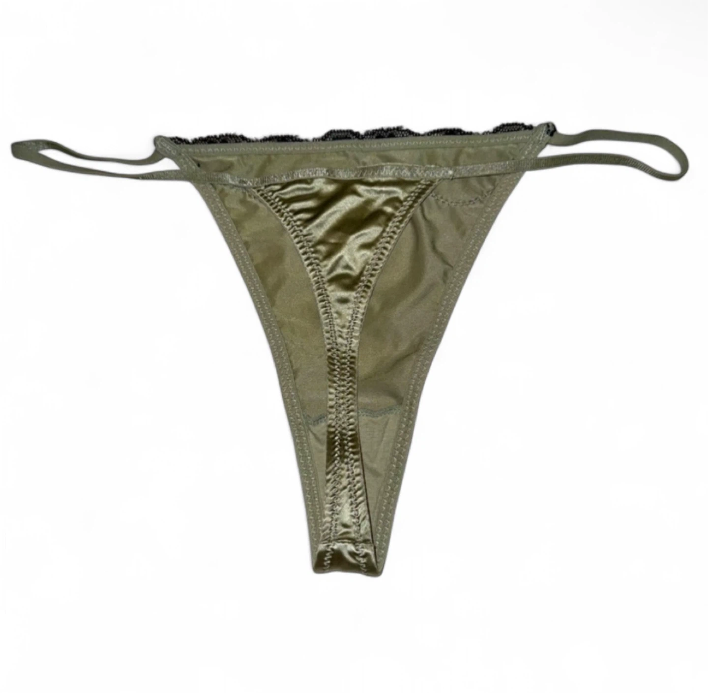 NEW Satin Silky & Lace Sage Green Thong - photo 5