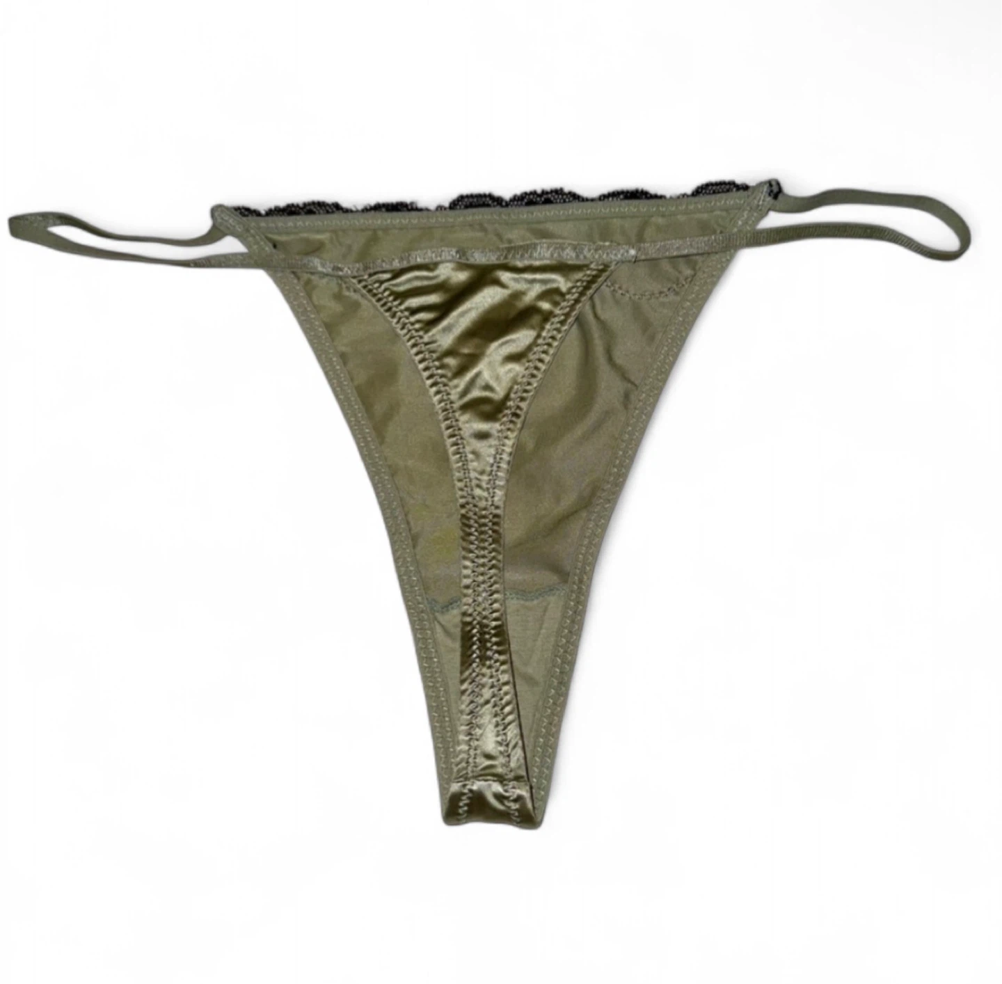 NEW Satin Silky & Lace Sage Green Thong - photo 4