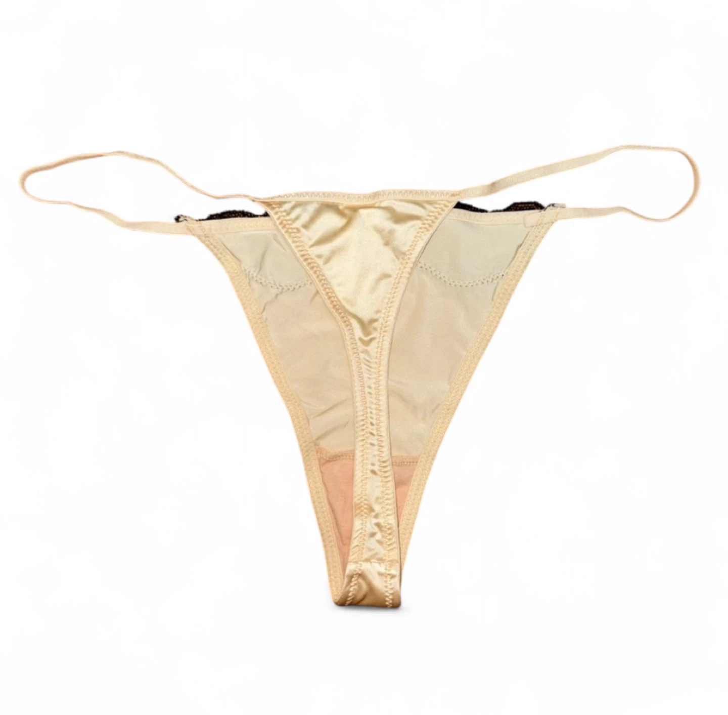 NEW Cream Ivory Black Lace Satin Silk Thong Panties - photo 5