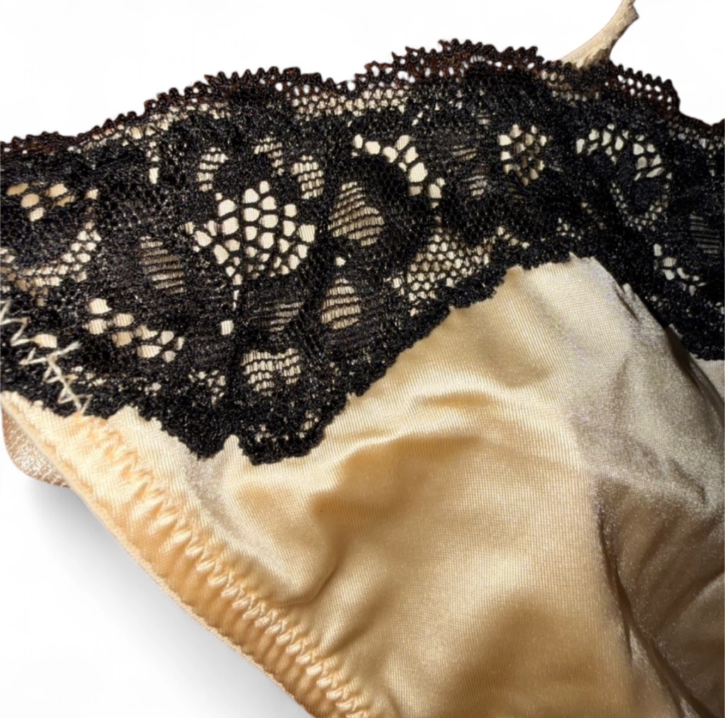 NEW Cream Ivory Black Lace Satin Silk Thong Panties - photo 3