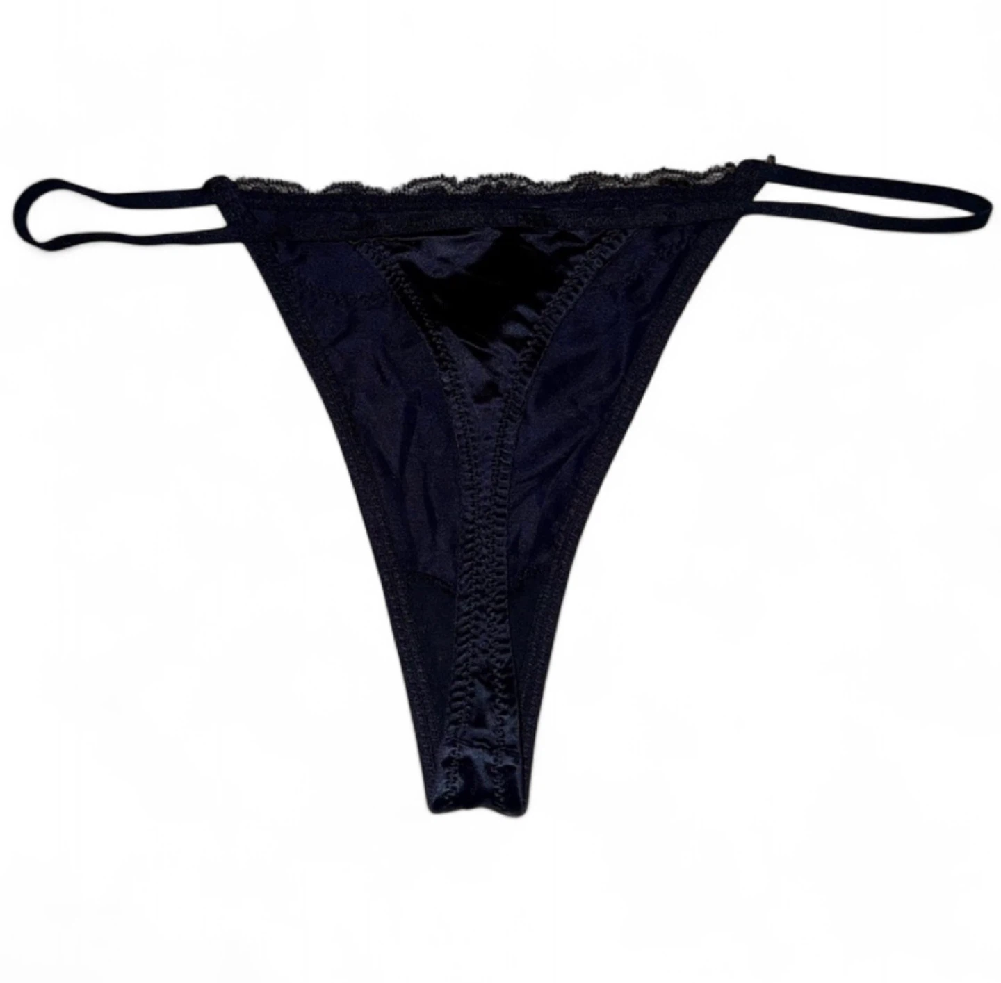 NEW Satin Silk & Lace Black Thong Panties - photo 2