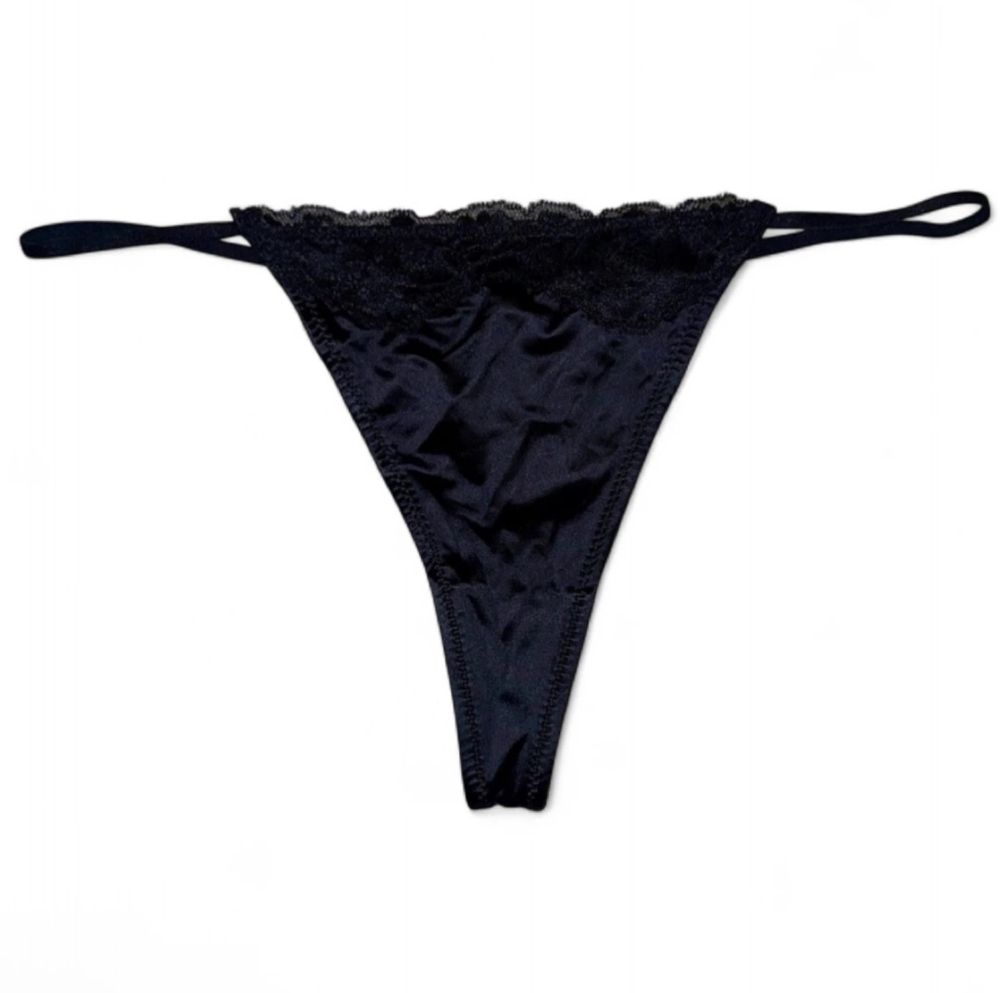 NEW Satin Silk & Lace Black Thong Panties - photo 5