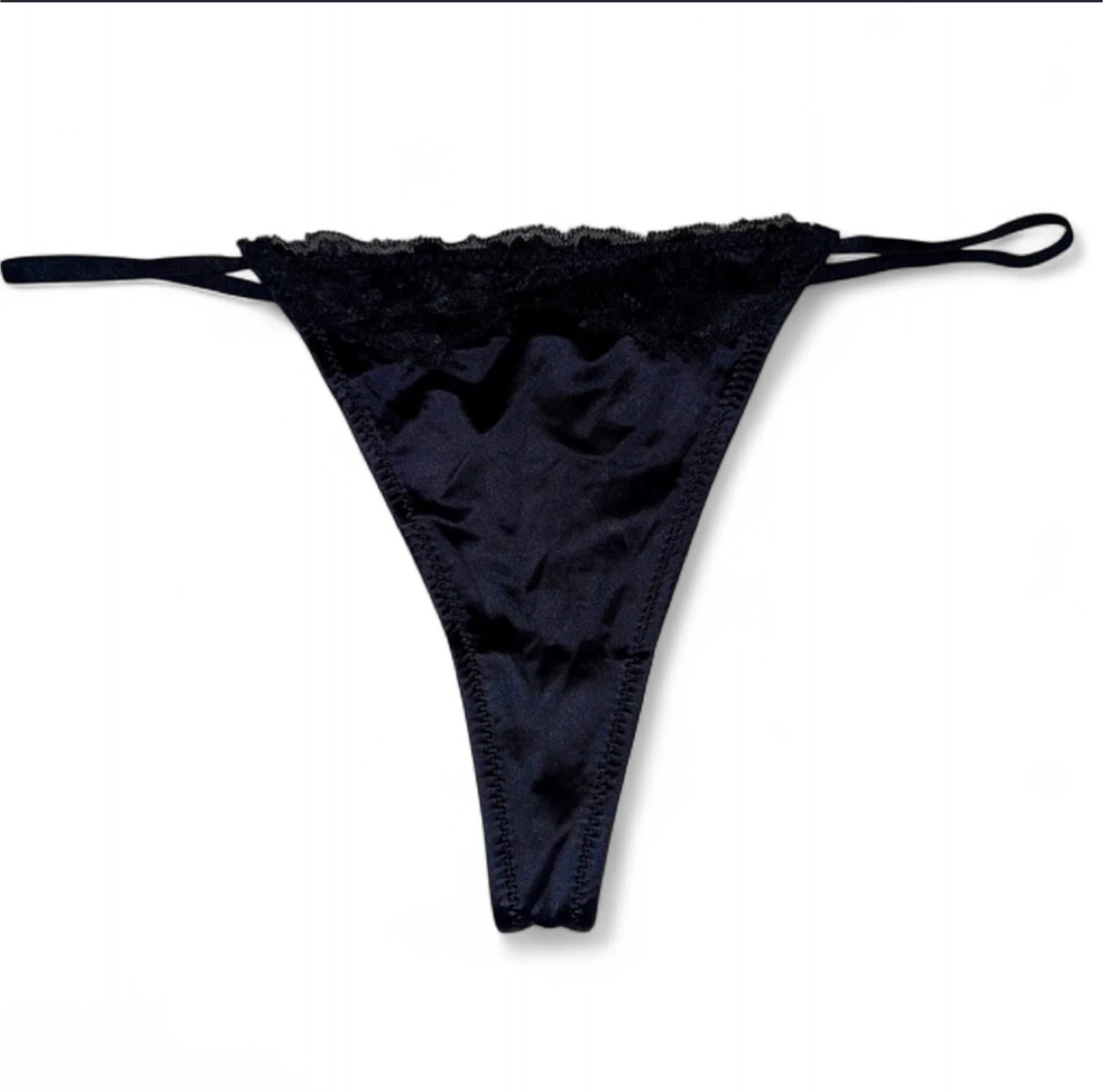NEW Satin Silk & Lace Black Thong Panties - photo 4