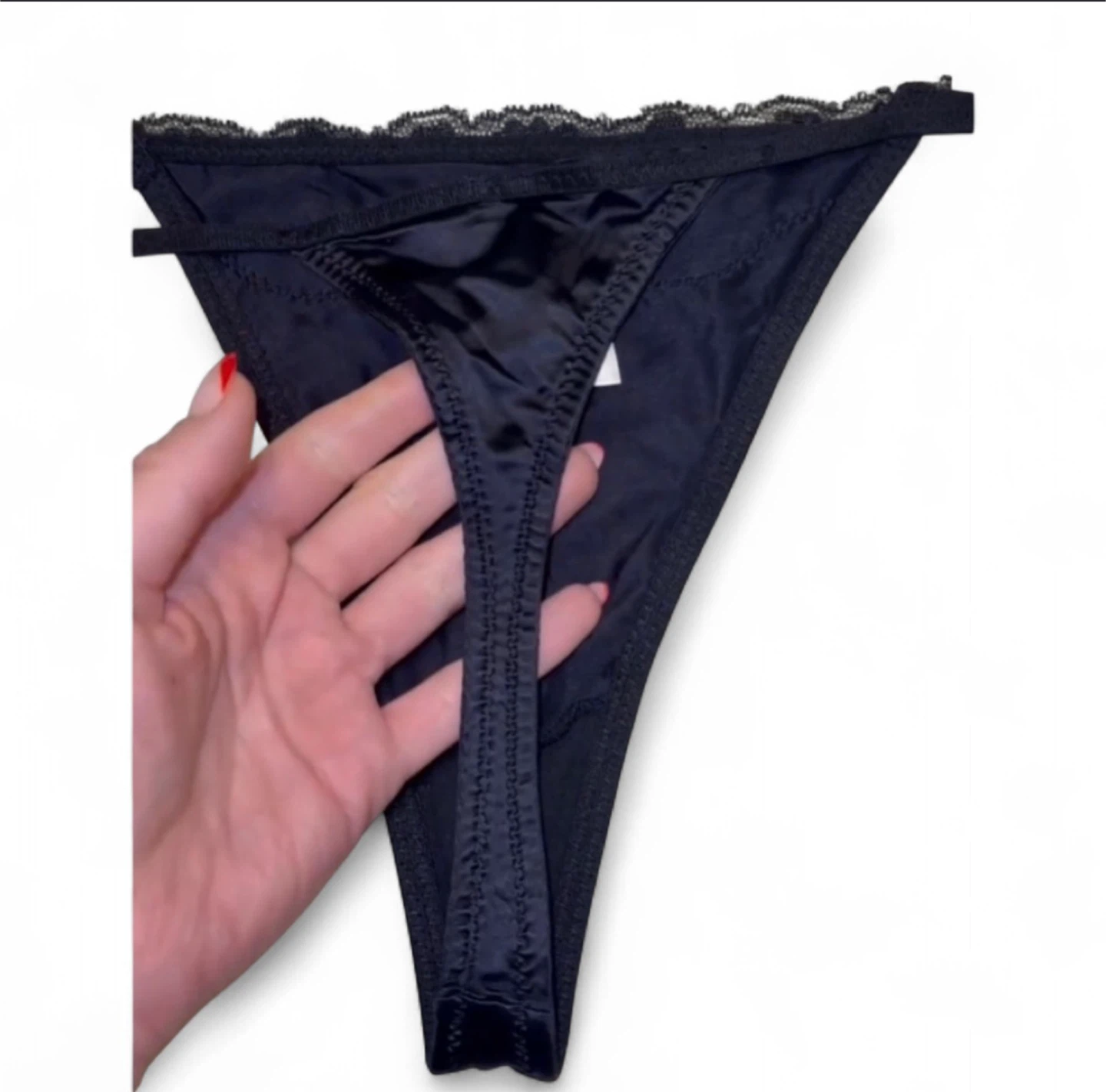 NEW Satin Silk & Lace Black Thong Panties - photo 3