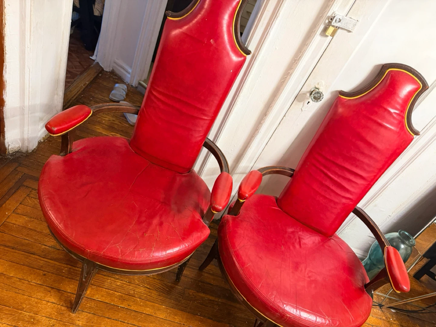 Pair of Red Leather High Back Accent Chairs - photo 3