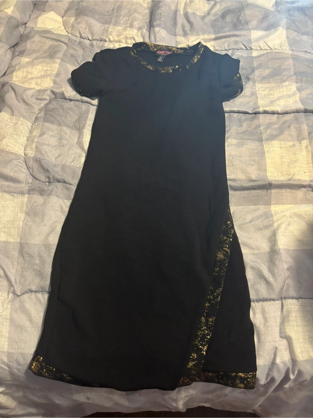 Seductions by Sirens Black Dress with Gold Sparkle Trim