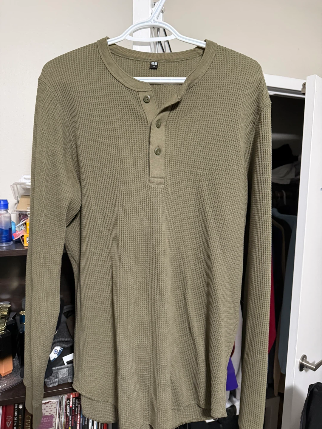 Uniqlo Waffle Knit Henley Long Sleeve Shirt Large