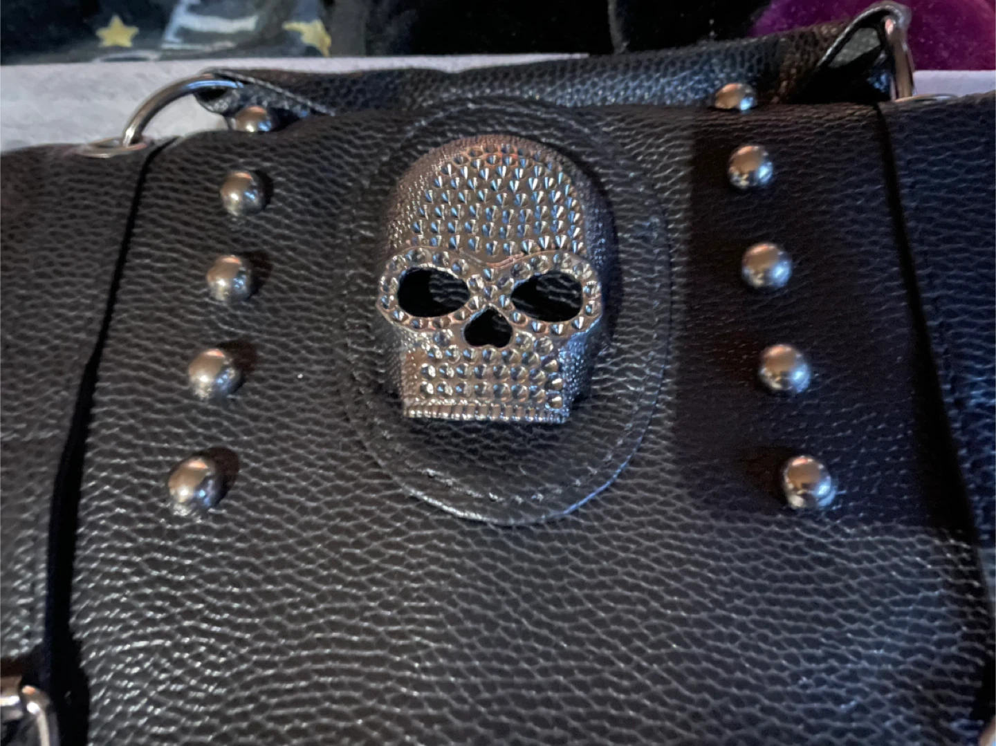 Black Faux Leather Skull Studded Handbag