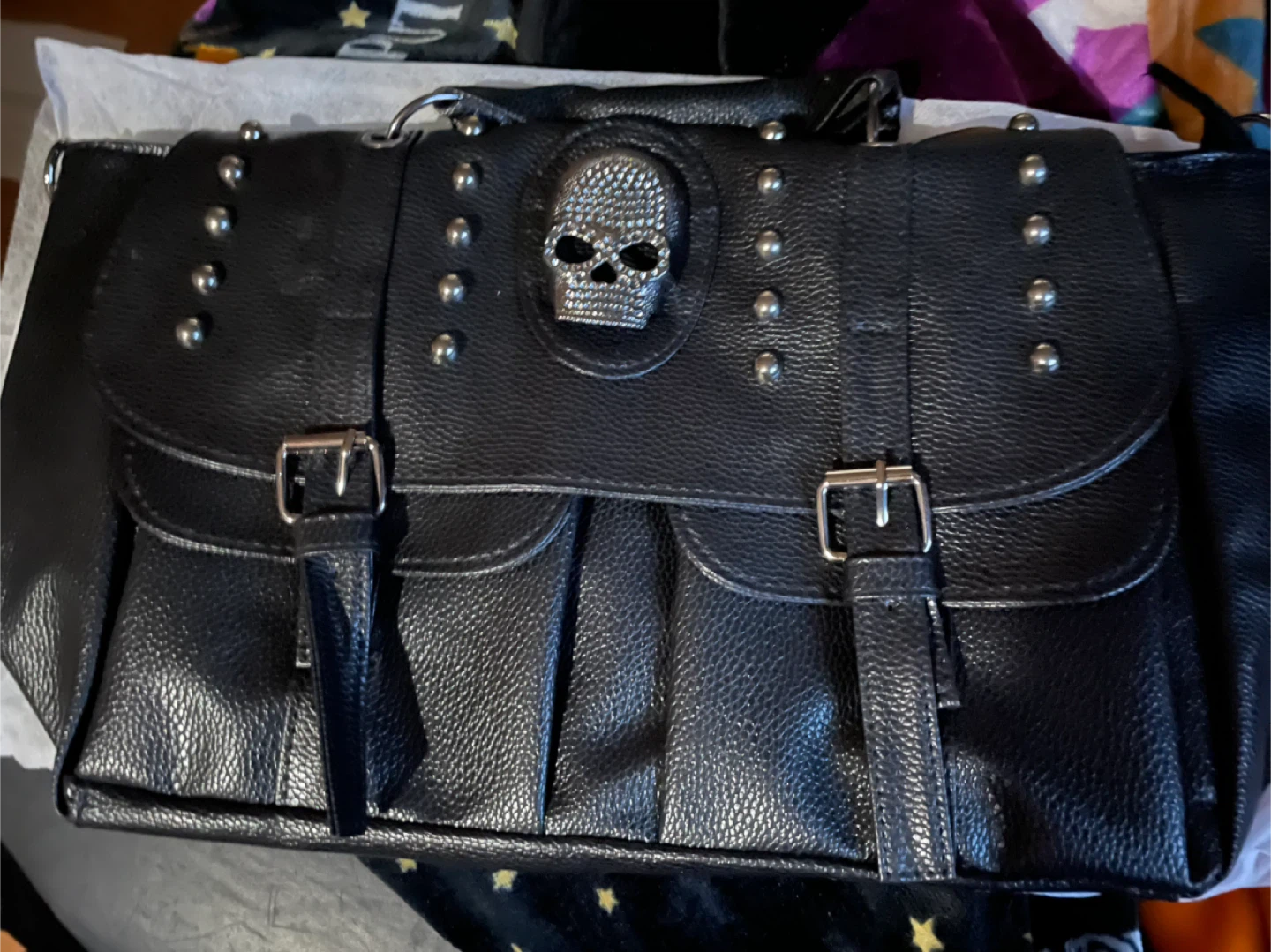 Black Faux Leather Skull Studded Handbag - photo 2