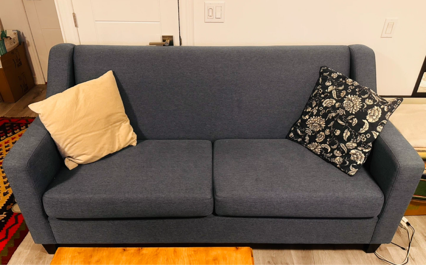 Blue Three-Seater Sofa with High Back