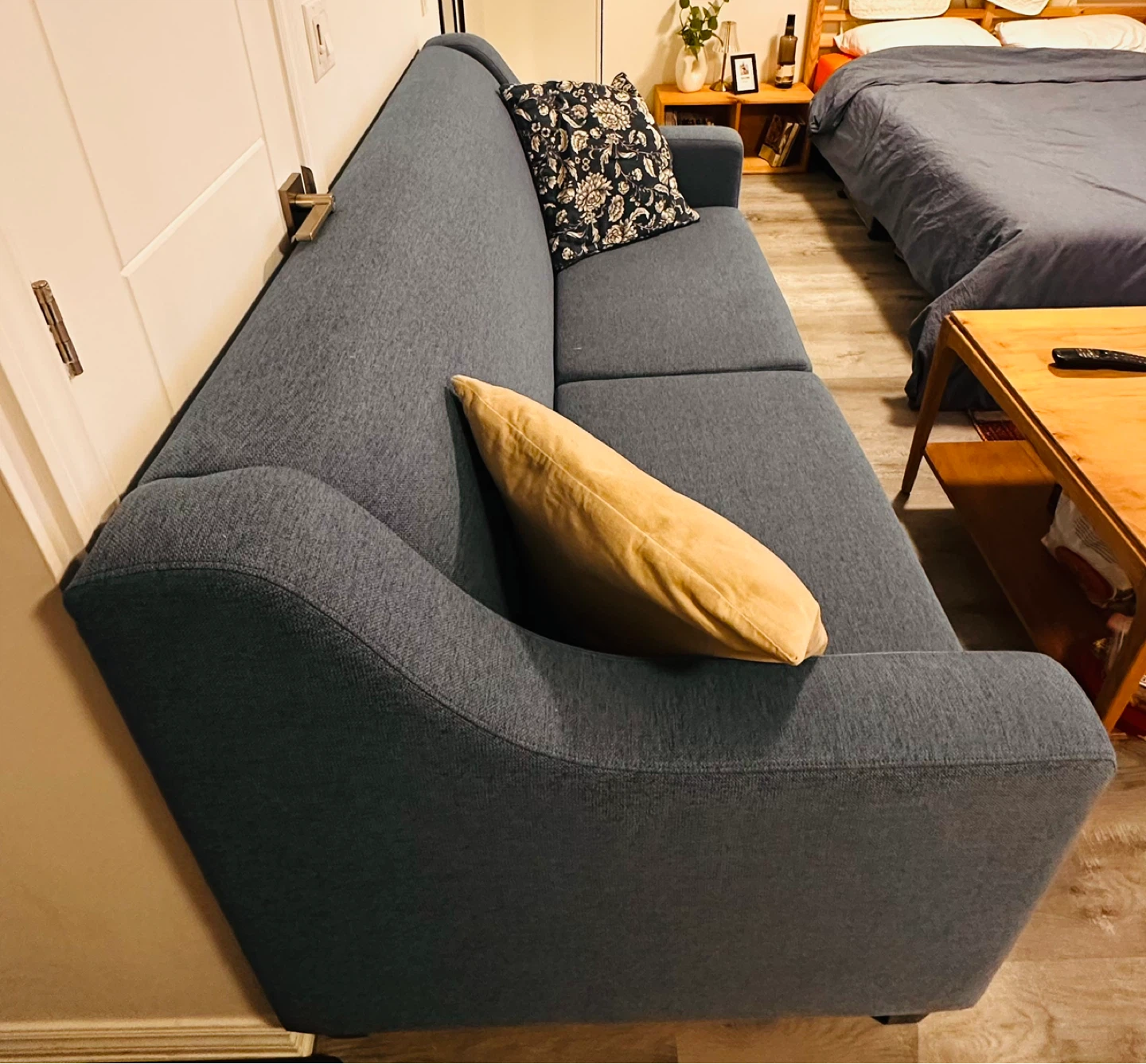 Blue Three-Seater Sofa with High Back - photo 2