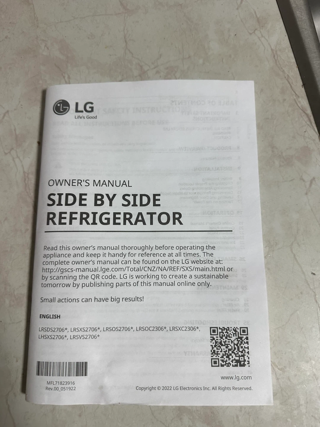 LG Side by Side Refrigerator with Ice Dispenser