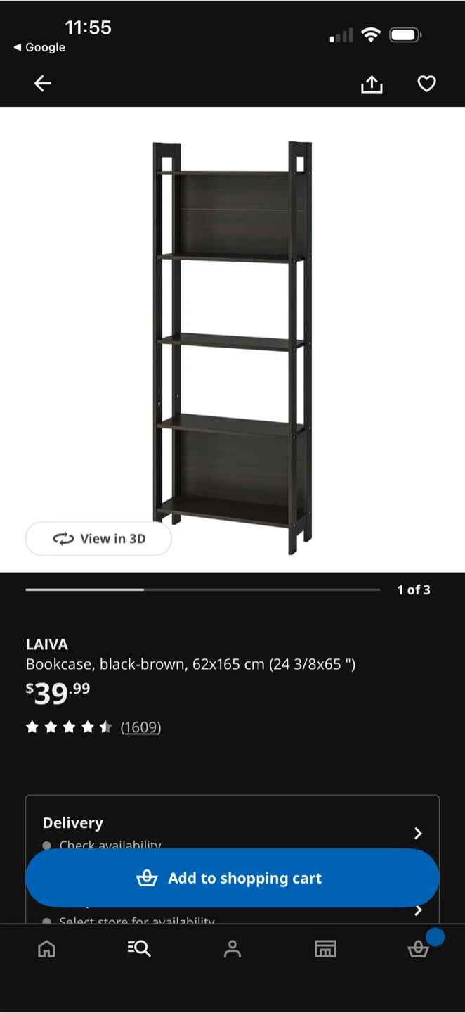 LAIVA Bookcase, black-brown, 62x165 cm