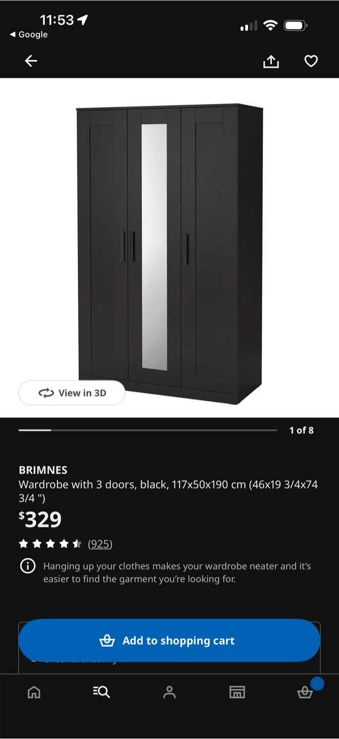 IKEA BRIMNES Wardrobe with 3 doors, black